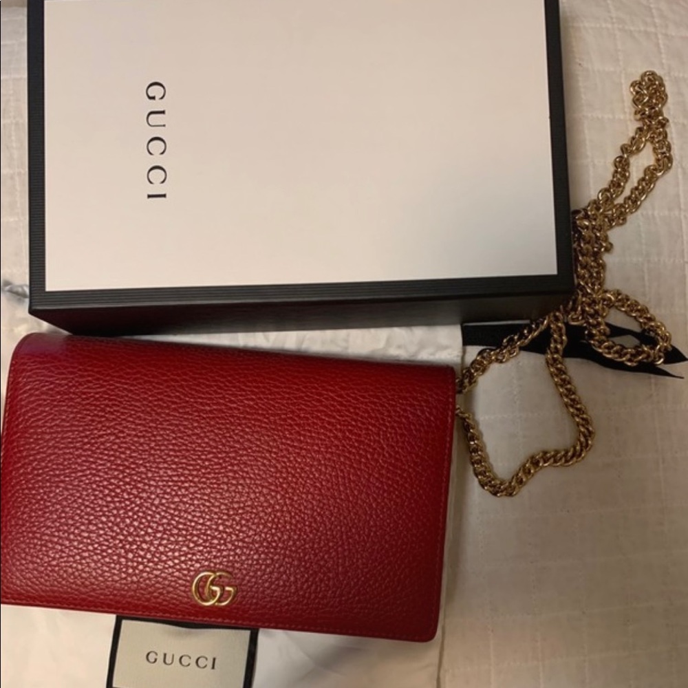 SOLD ❌Gucci GG Marmont Leather Wallet On Chain Red Bag